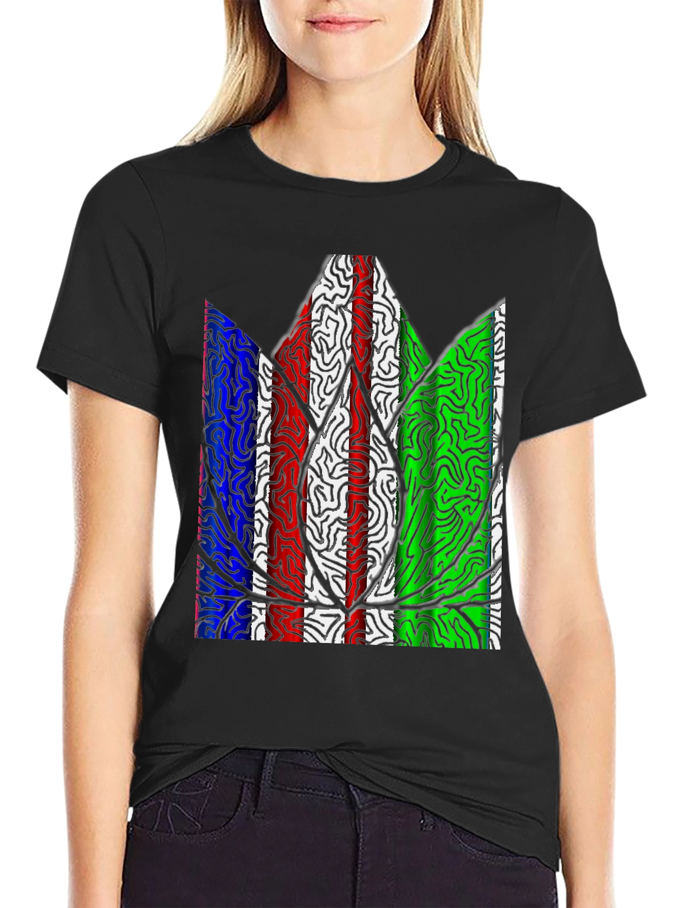 Abstract Leaf Print Mens T-Shirt - Black