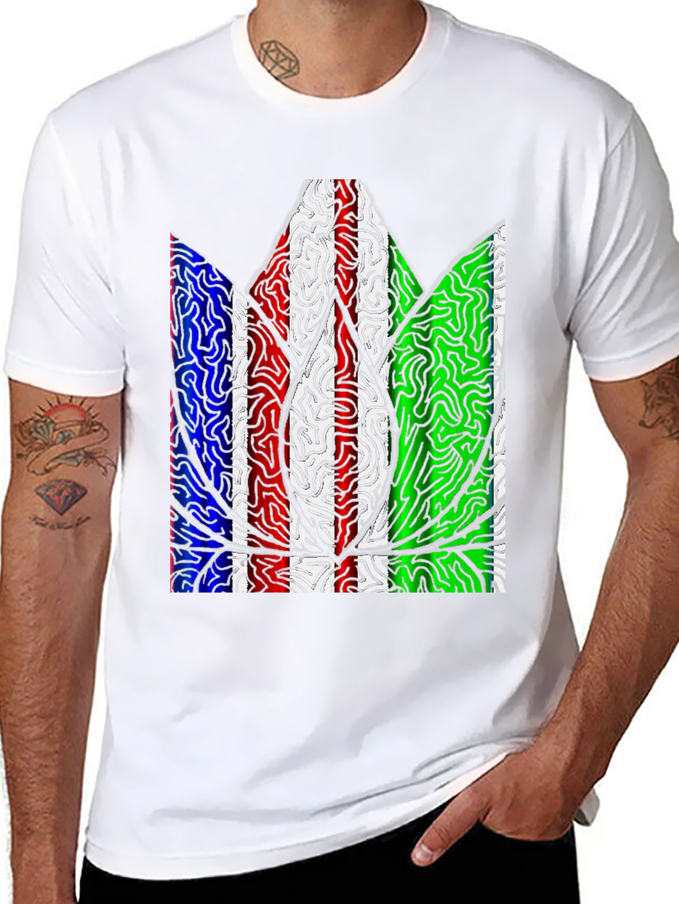 Abstract Leaf Print Mens T-Shirt - Black