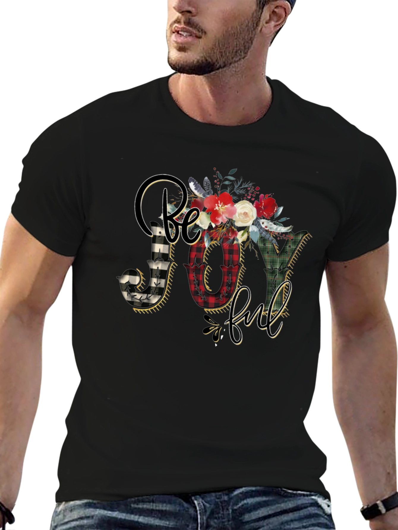 Be Joyful Floral Plaid Graphic Tee