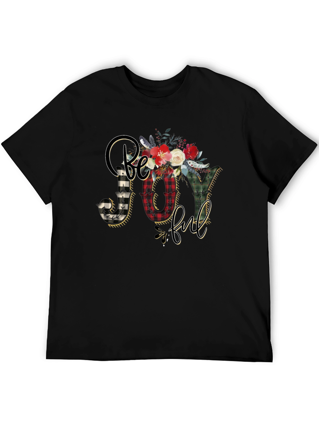 Be Joyful Floral Plaid Graphic Tee