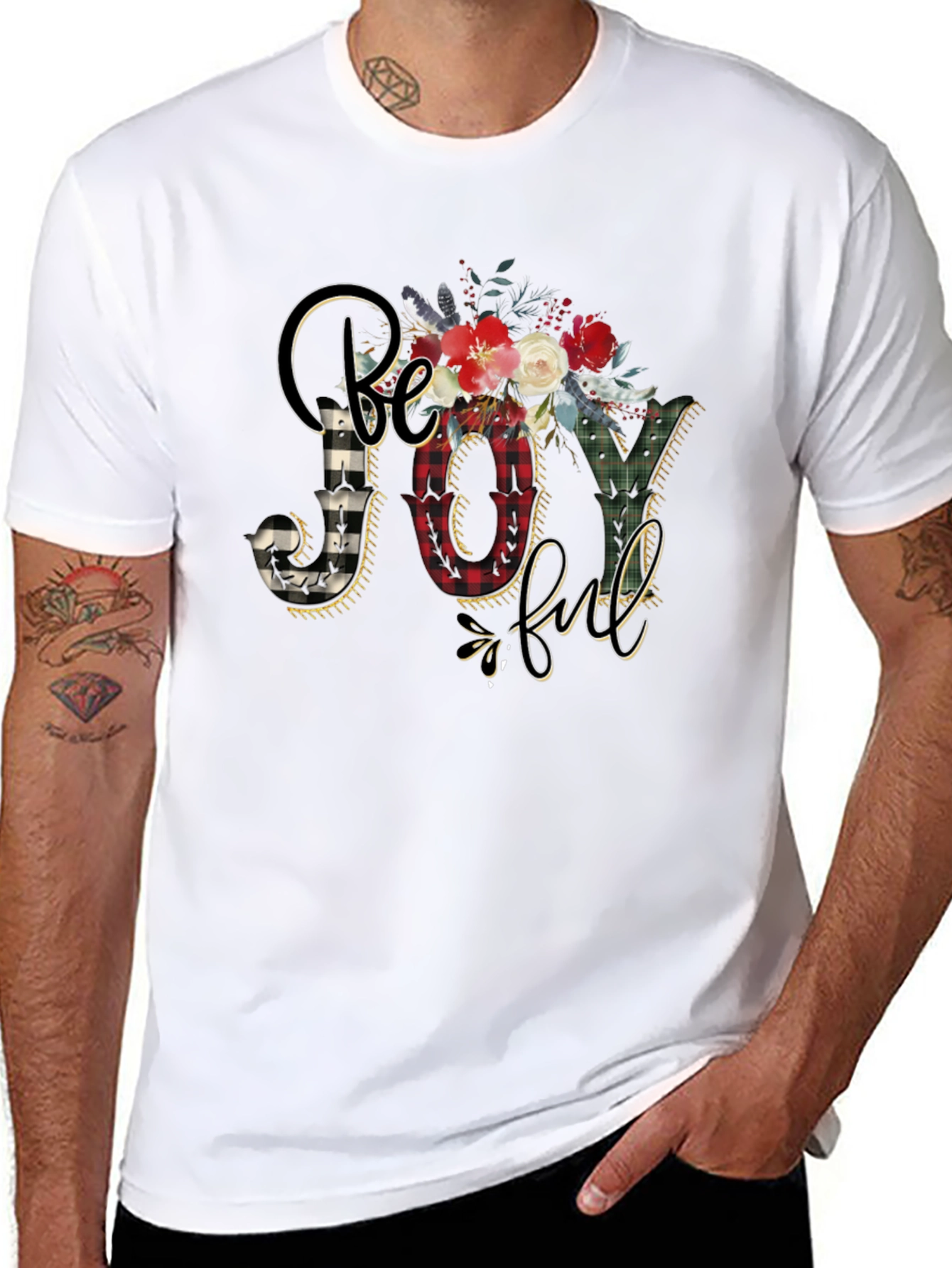 Be Joyful Floral Plaid Graphic Tee