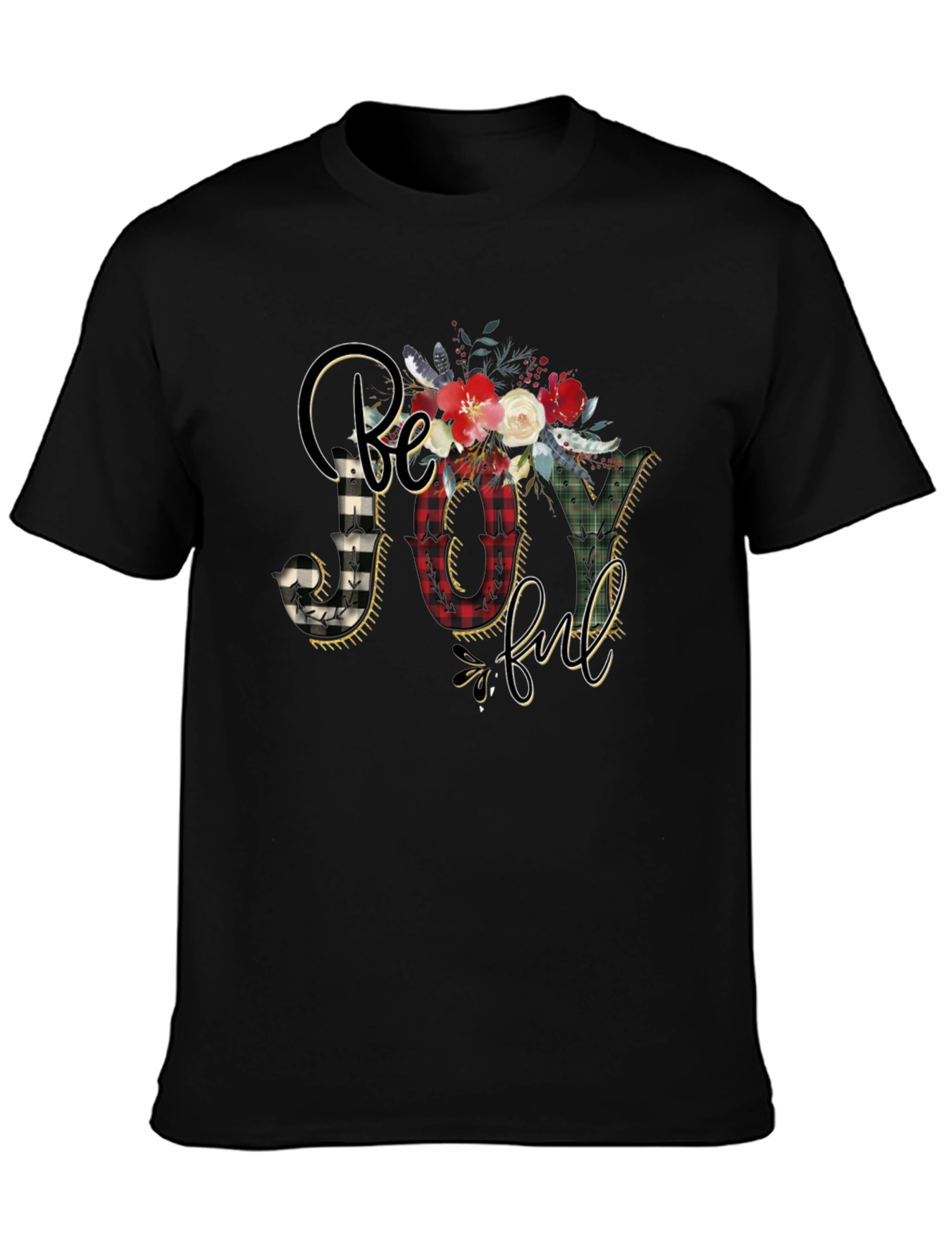 Be Joyful Floral Plaid Graphic Tee
