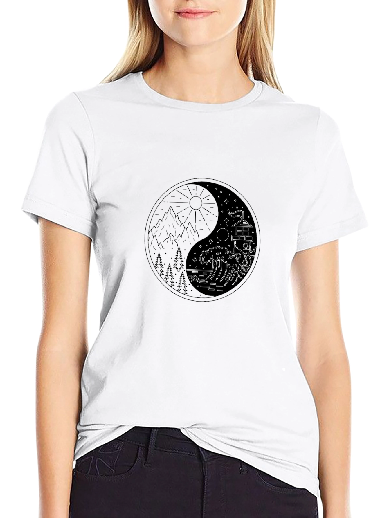 Yin Yang Nature Graphic Tee - Unisex Black T-Shirt