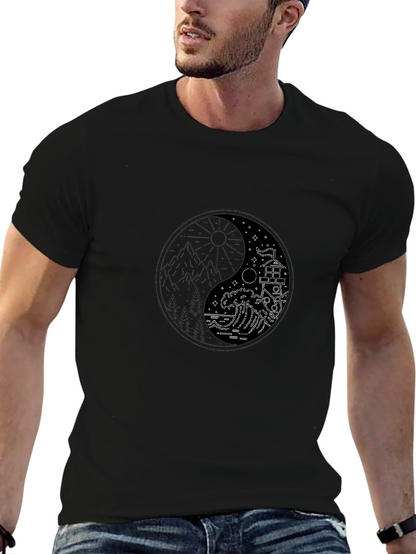 Yin Yang Nature Graphic Tee - Unisex Black T-Shirt