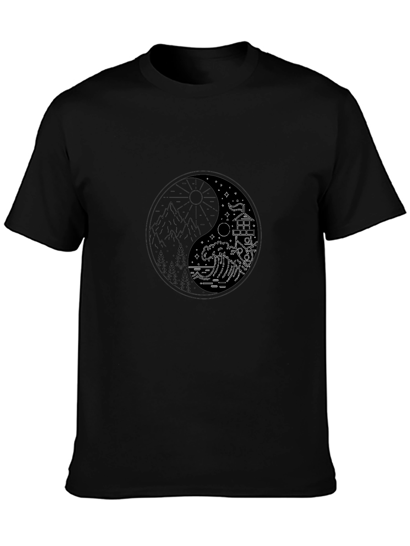 Yin Yang Nature Graphic Tee - Unisex Black T-Shirt