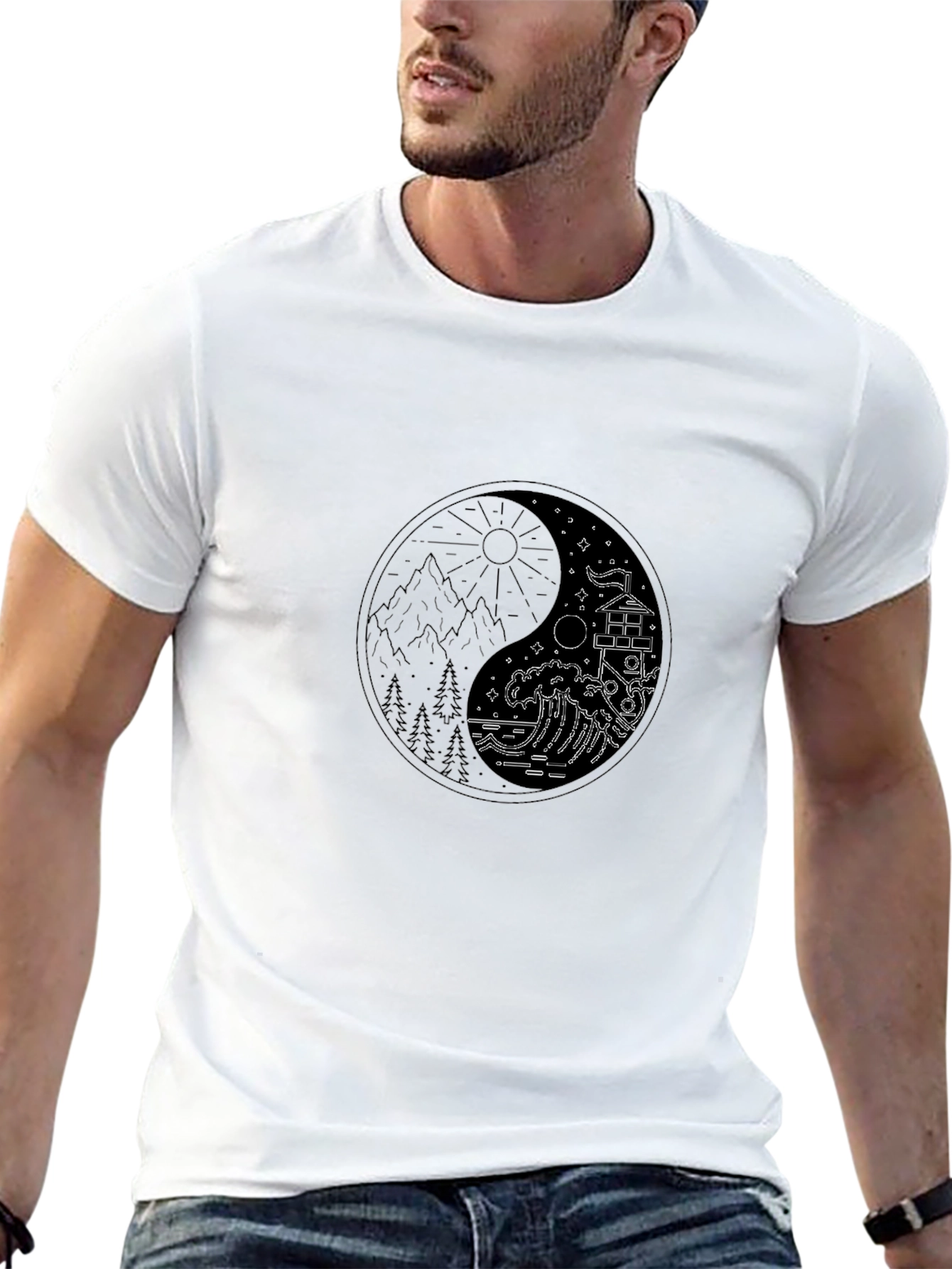 Yin Yang Nature Graphic Tee - Unisex Black T-Shirt