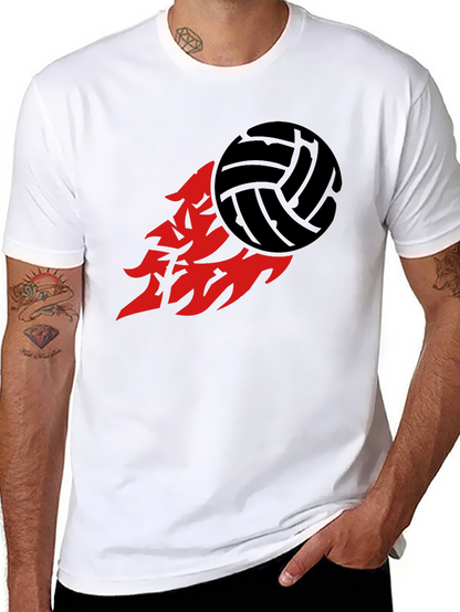 Volleyball Flame Graphic Tee - Sporty Black T-Shirt