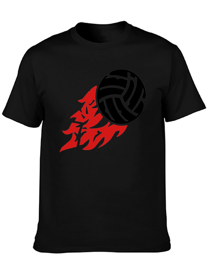 Volleyball Flame Graphic Tee - Sporty Black T-Shirt