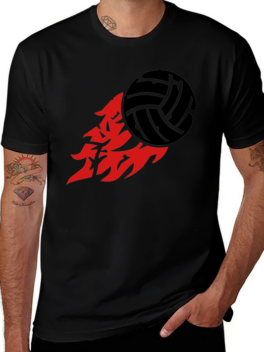 Volleyball Flame Graphic Tee - Sporty Black T-Shirt