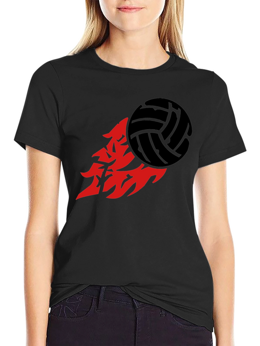 Volleyball Flame Graphic Tee - Sporty Black T-Shirt