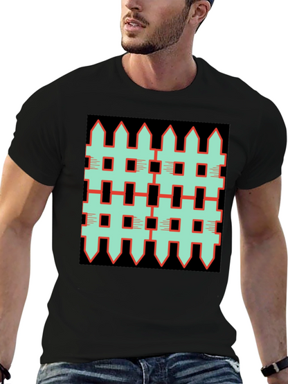 Unique Fence Pattern Graphic Tee - Black
