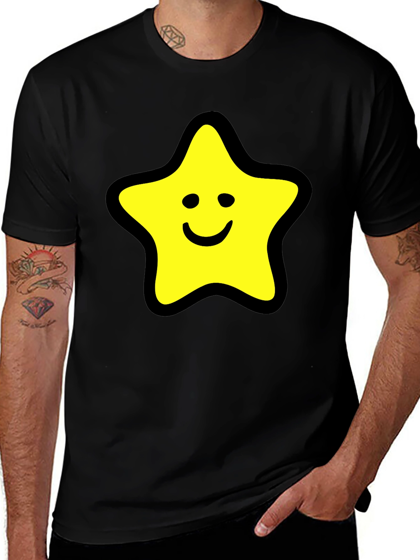 Star Graphic Black T-Shirt - Comfortable Cotton Blend