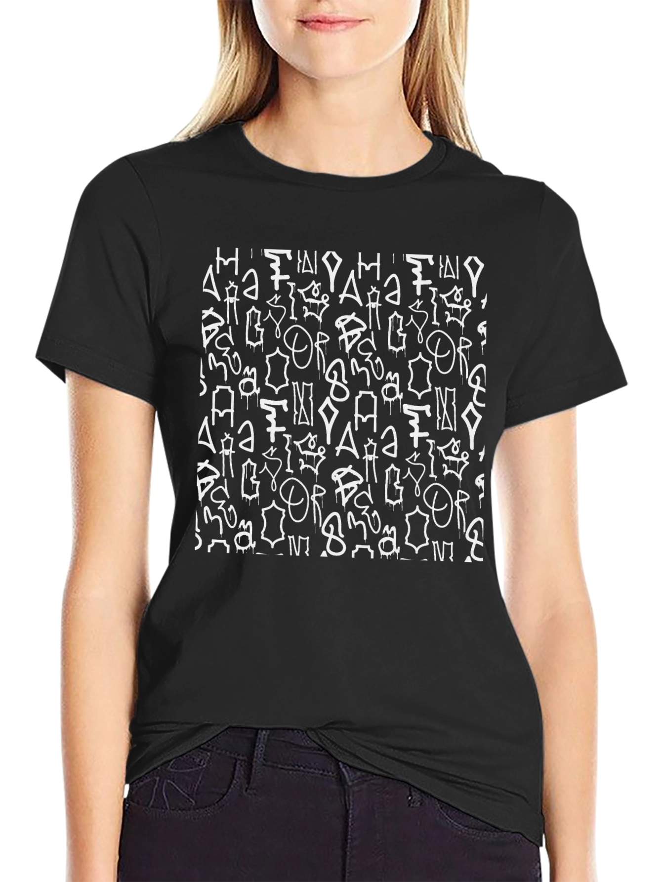 Abstract Graphic Print T-Shirt - Black