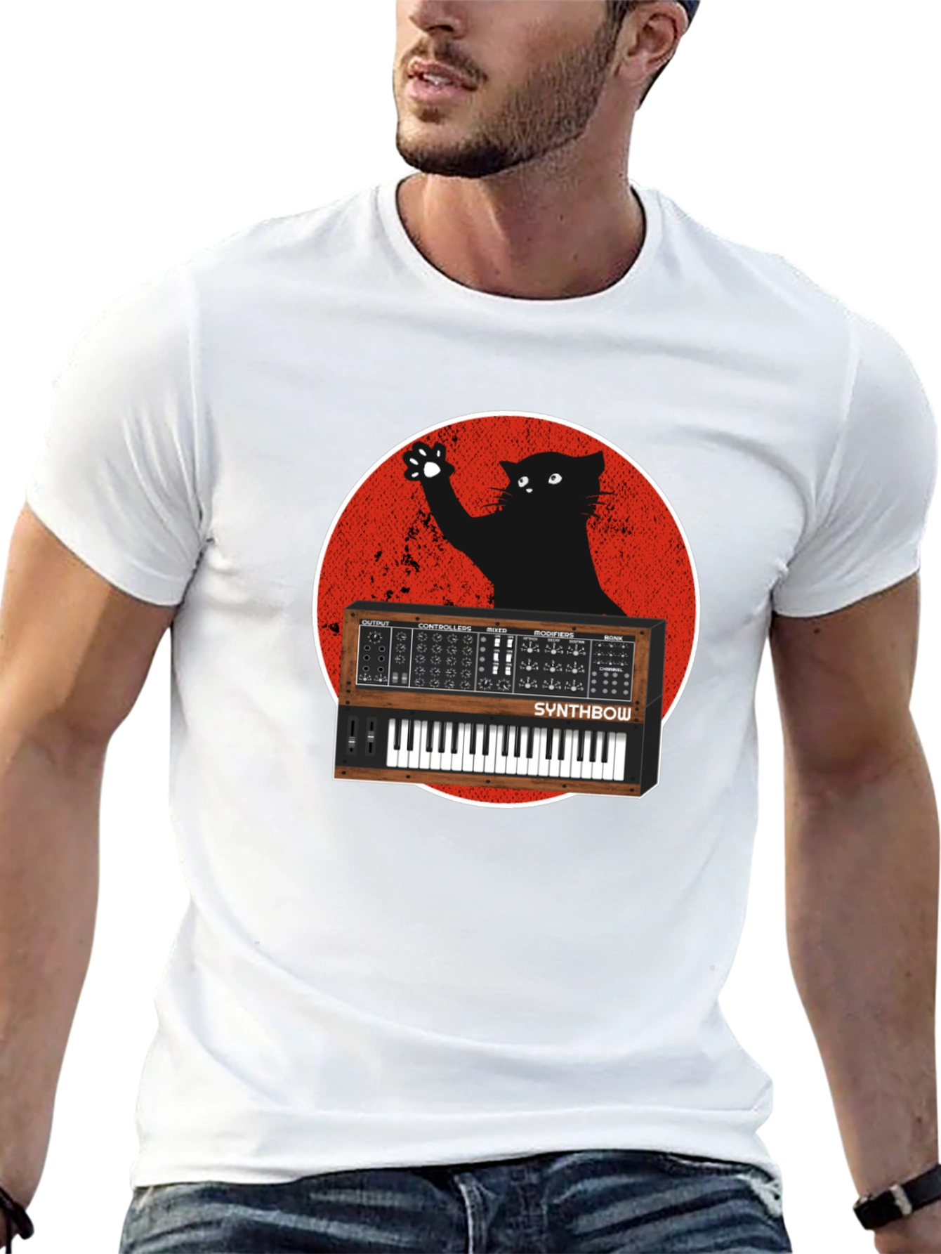 Synth Cat Graphic T-Shirt - Black