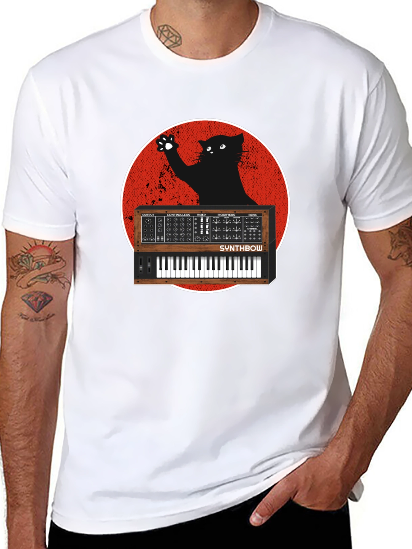 Synth Cat Graphic T-Shirt - Black