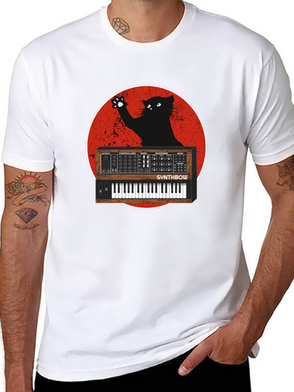 Synth Cat Graphic T-Shirt - Black