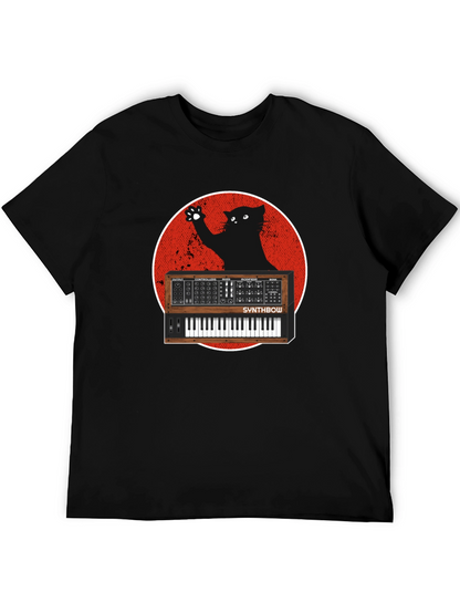 Synth Cat Graphic T-Shirt - Black