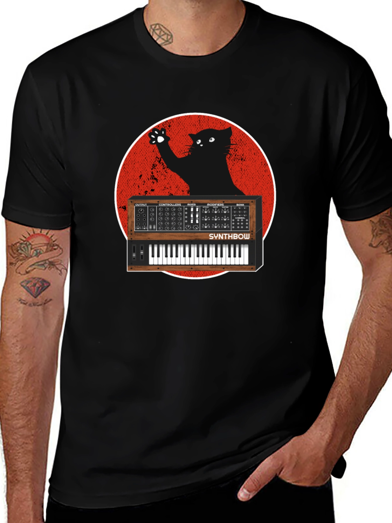Synth Cat Graphic T-Shirt - Black