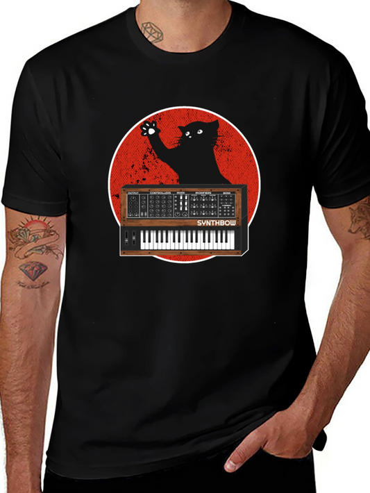 Synth Cat Graphic T-Shirt - Black