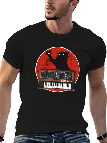 Synth Cat Graphic T-Shirt - Black