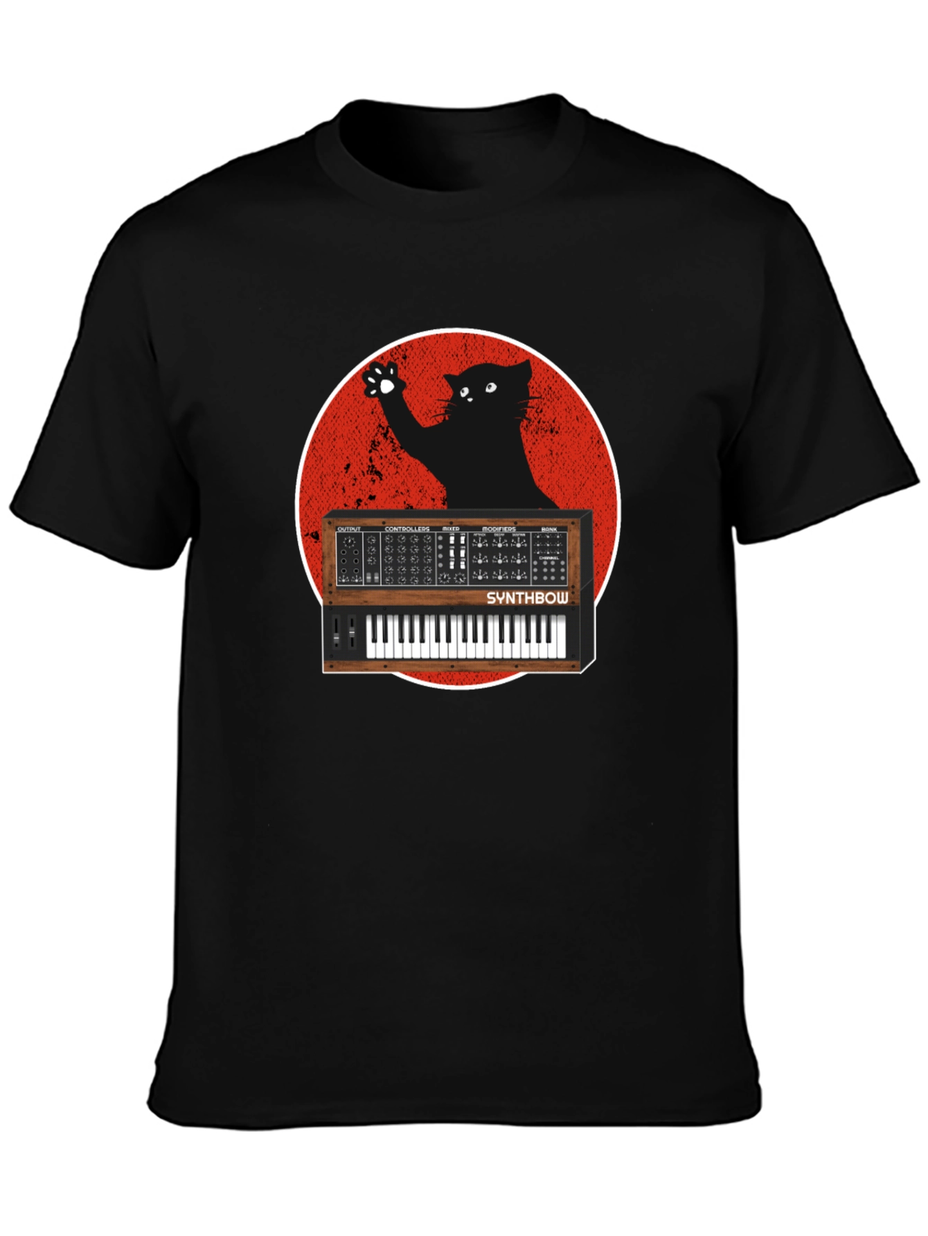 Synth Cat Graphic T-Shirt - Black