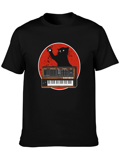 Synth Cat Graphic T-Shirt - Black