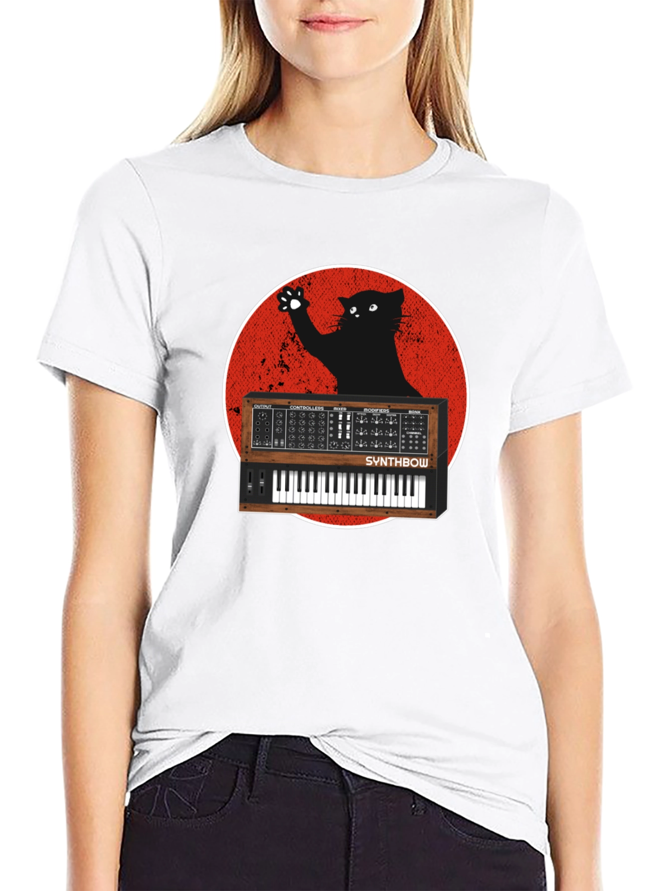 Synth Cat Graphic T-Shirt - Black