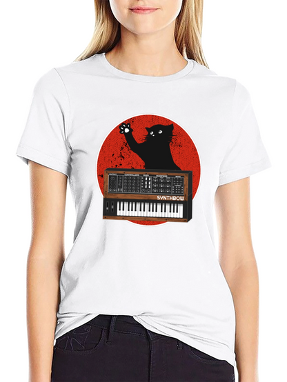Synth Cat Graphic T-Shirt - Black