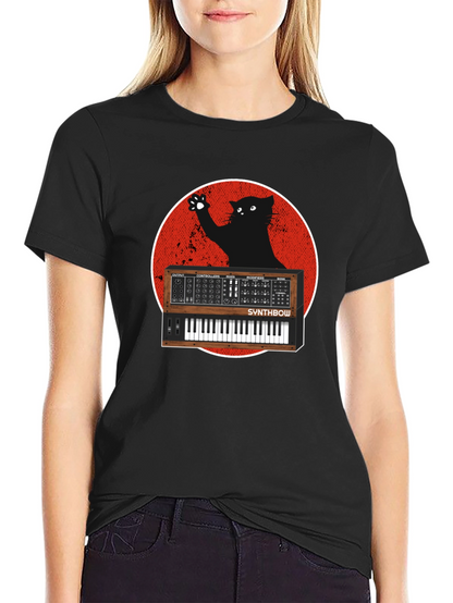 Synth Cat Graphic T-Shirt - Black