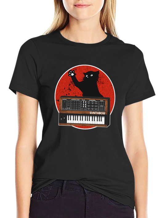 Synth Cat Graphic T-Shirt - Black