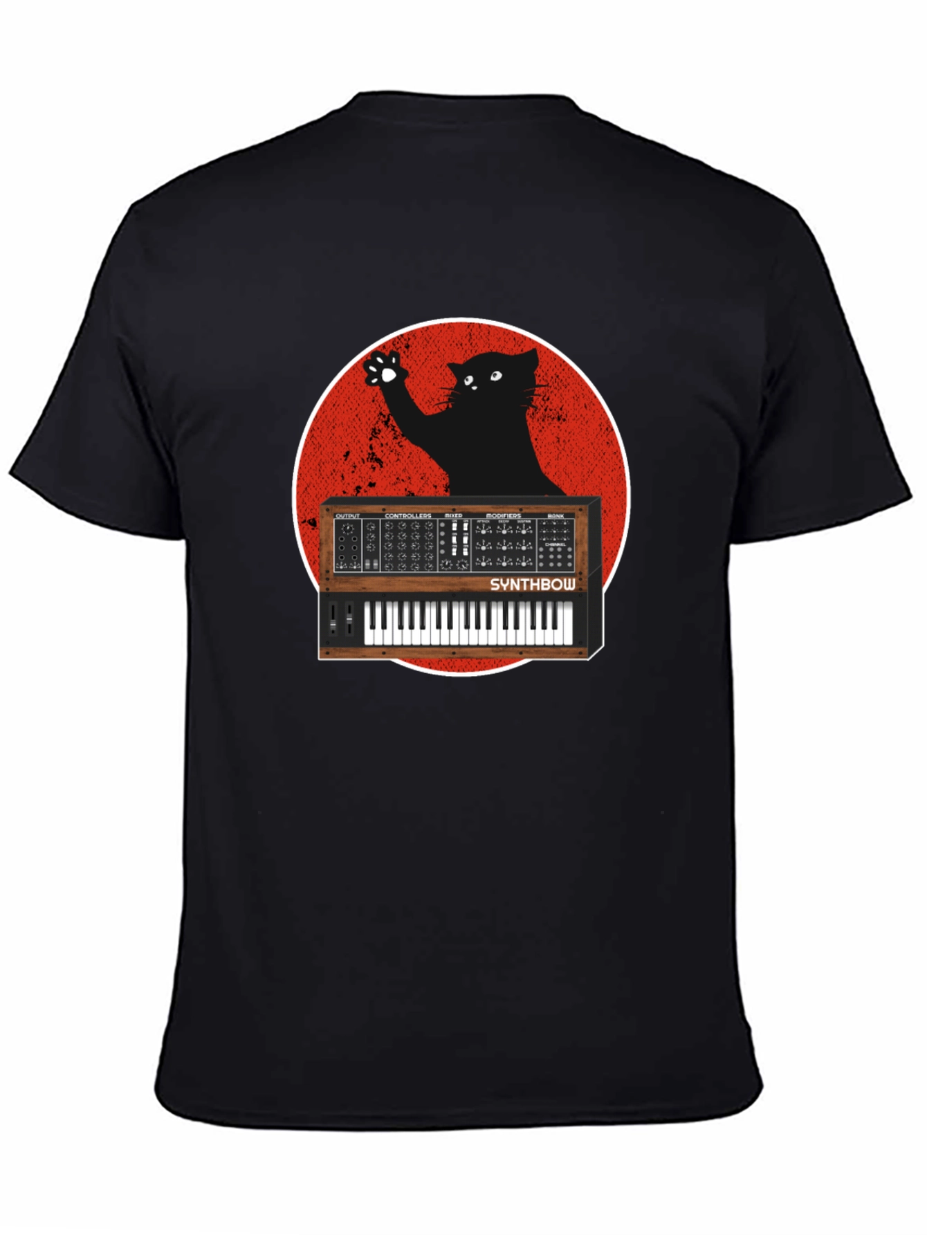 Synth Cat Graphic T-Shirt - Black