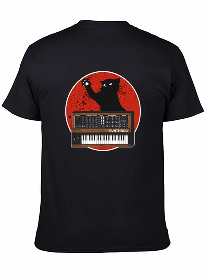 Synth Cat Graphic T-Shirt - Black