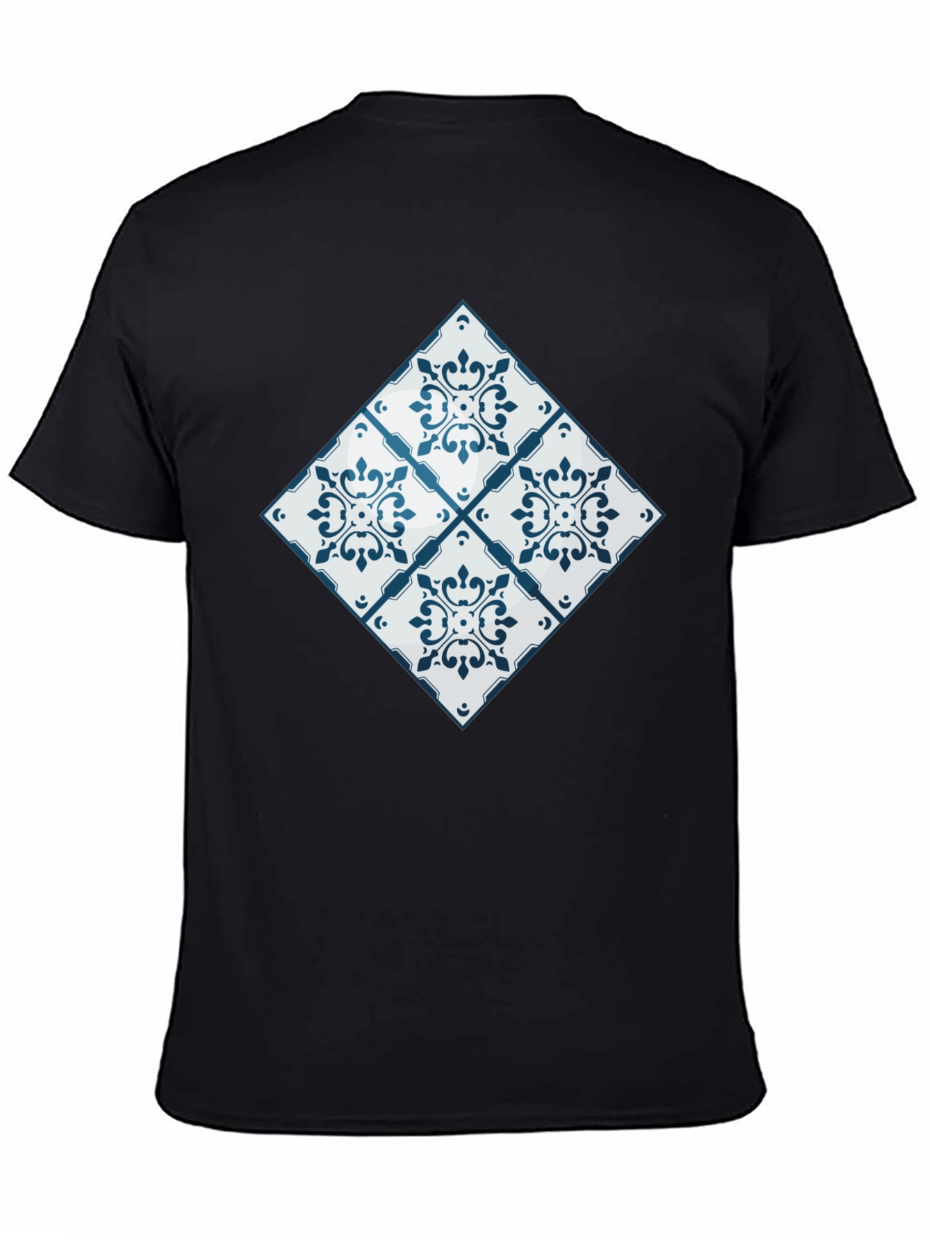 Azulejo Tile Pattern Black T-Shirt