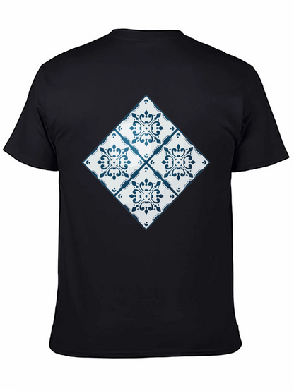 Azulejo Tile Pattern Black T-Shirt