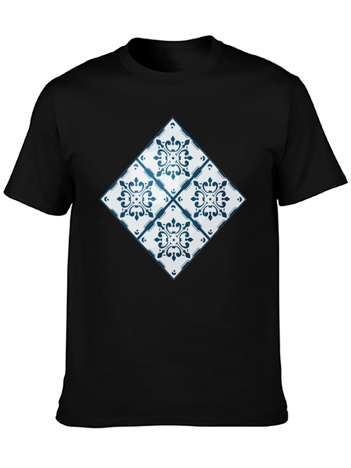 Azulejo Tile Pattern Black T-Shirt