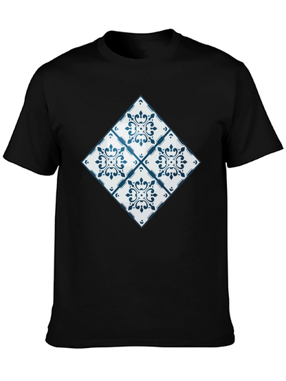 Azulejo Tile Pattern Black T-Shirt