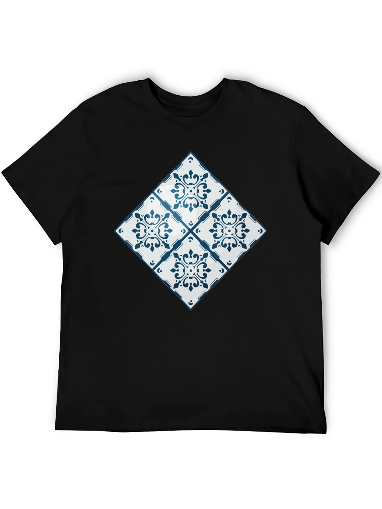 Azulejo Tile Pattern Black T-Shirt