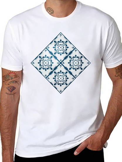 Azulejo Tile Pattern Black T-Shirt