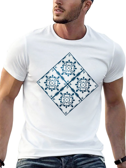 Azulejo Tile Pattern Black T-Shirt