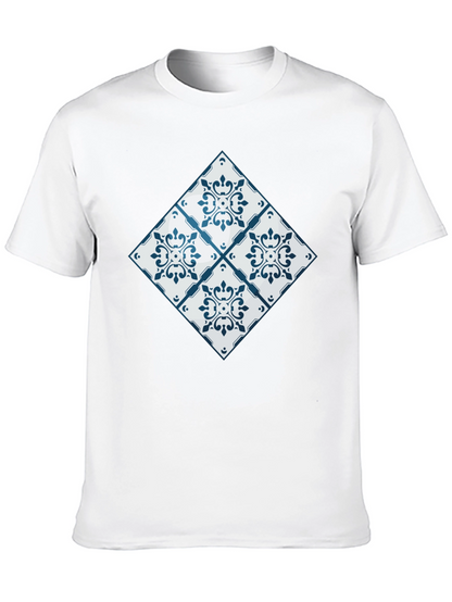 Azulejo Tile Pattern Black T-Shirt