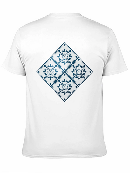 Azulejo Tile Pattern Black T-Shirt