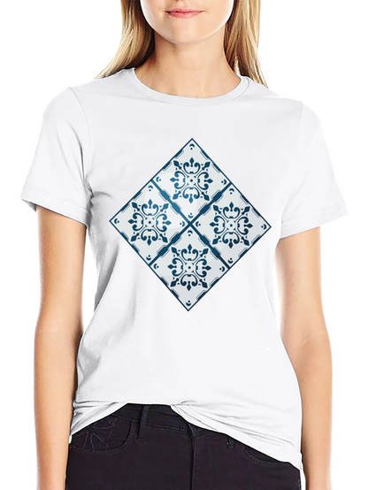 Azulejo Tile Pattern Black T-Shirt