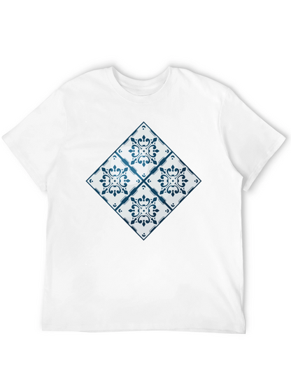 Azulejo Tile Pattern Black T-Shirt