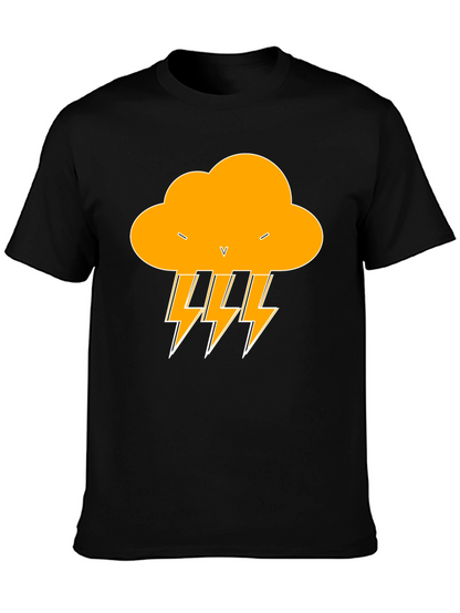 Black T-Shirt with Lightning Cloud Design