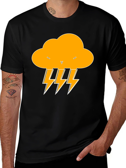Black T-Shirt with Lightning Cloud Design