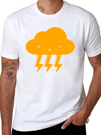 Black T-Shirt with Lightning Cloud Design