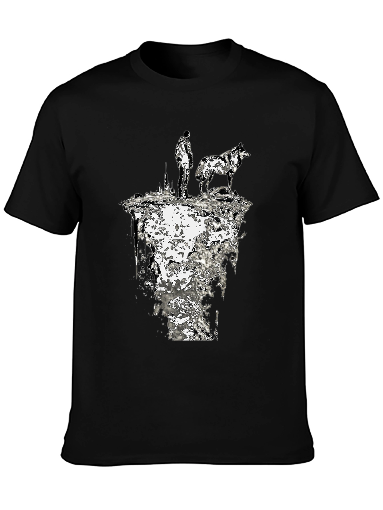 Abstract Man and Wolf Black Graphic Tee