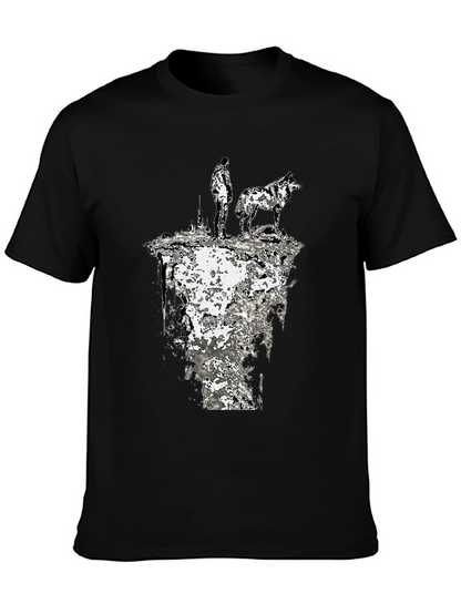 Abstract Man and Wolf Black Graphic Tee