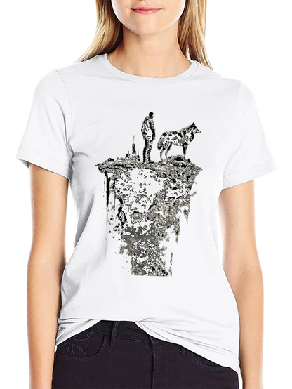 Abstract Man and Wolf Black Graphic Tee
