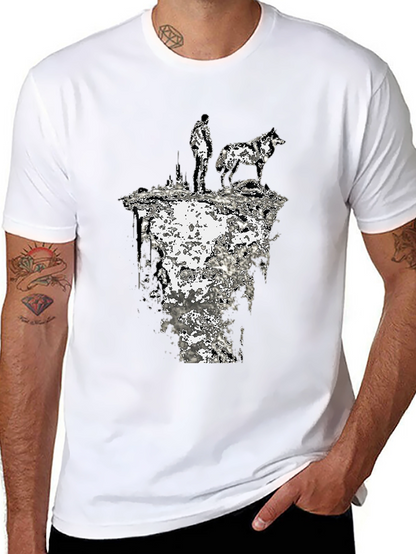 Abstract Man and Wolf Black Graphic Tee